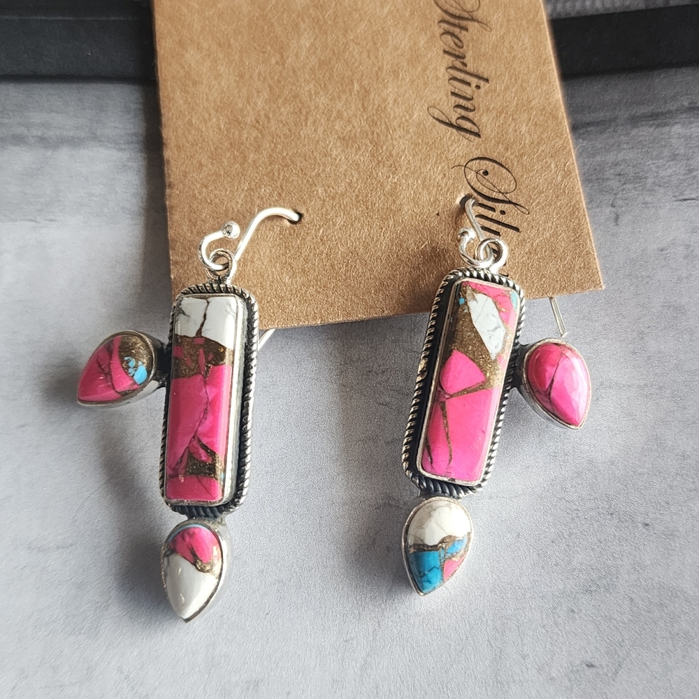 Pink Cotton Candy and STERLING Silver Dangle Earrings